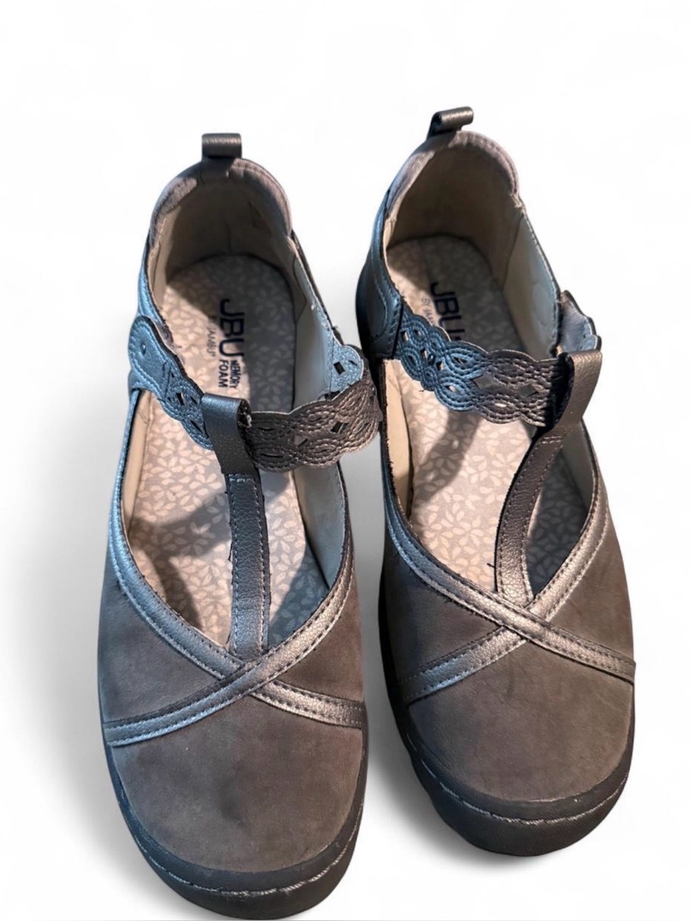 JBU Women's Gray T-Strap Mary Jane Flats